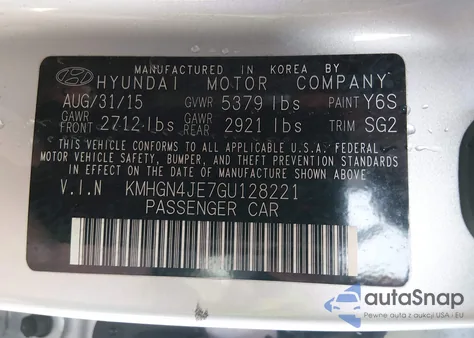 2016 Hyundai Genesis 3.8 from USA, damaged, VIN KMHGN4JE7GU128221